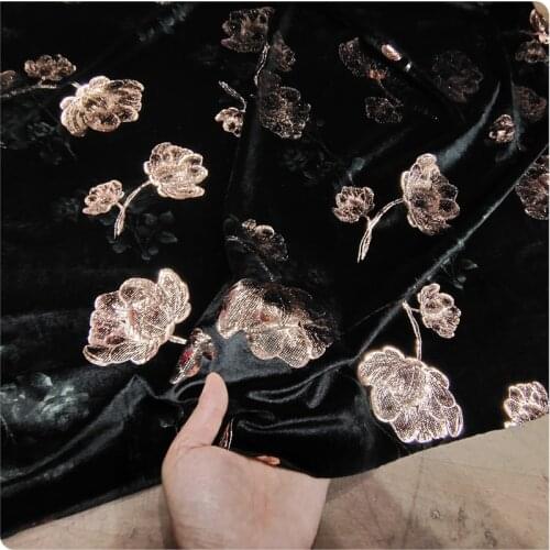 2020 pink flower black High-grade Stretch Bronzing Gold Velvet Cheongsam Dress Suit Fabric