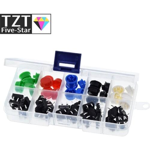 25PCS Tactile Push Button Switch Momentary 12*12*7.3MM Micro switch button + 25PCS Tact Cap(5 colors) for Arduino with Case