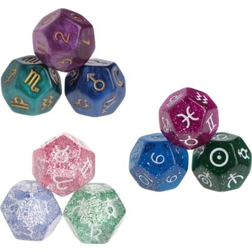 3pcs Multicolor 12 Sided Resin Dice Astrology Tarot Constellation Divination