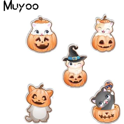 New Cute Doodles Kitty Halloween Day Epoxy Acrylic Lapel Pin Handmade Kawaii Halloween Kittens Pumpkin Cosplay Acrylic Badge Pin