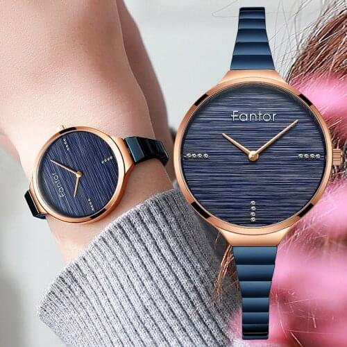 Fantor Elegant Luxury Women Watch Blue Dial Female Ladies Wristwatch relogio feminino Diamond Woman Bracelet Watches