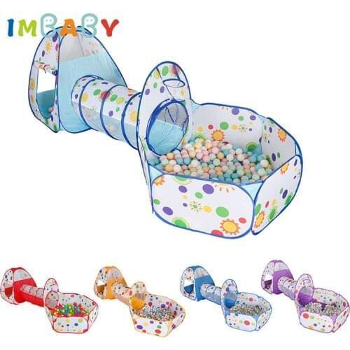 IMBABY Foldable 3 in 1 Baby Toys Dry Ball Pool Portable Baby Playpen Child Tipi Tent Crawling Tunnel Ocean Kids Fence Play House
