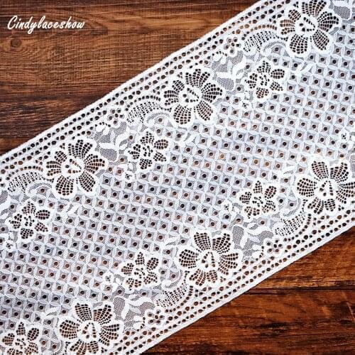 2Yards 23cm Wide White Elastic Stretch Lace Trim Ribbon Leaves Elastic Lace Fabric Bra Apparel Lace Lingerie Garters Sewing DIY