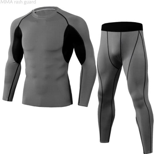 Branded Thermal Underwear Mens Winter Clothing Compression Long Sleeve Shirts Leggings 2-piece Set Gray Long Johns Jogging Suit