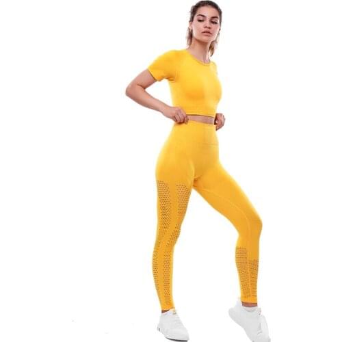 Yoga Sets Women Gym Sports Set Elastic Sports Hight Waist Leggings Sportswear Workout Sets Women Yoga Sets Women Gym Sports Set