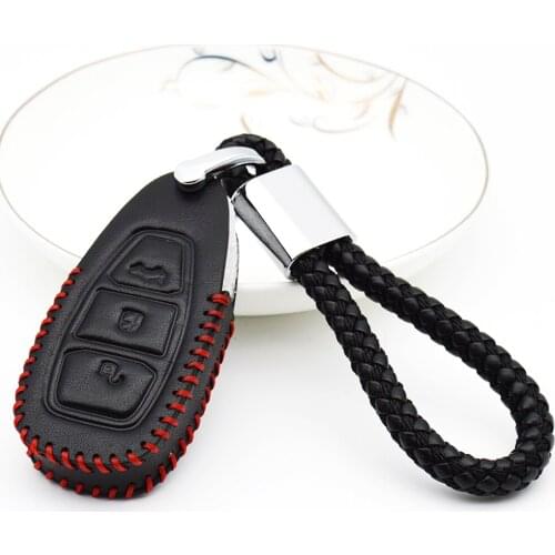 Leather Car Key Cover with PU Leather Car Key Ring Holder For Ford Fiesta Focus 3 4 MK3 MK4 Mondeo Ecosport Kuga Focus ST