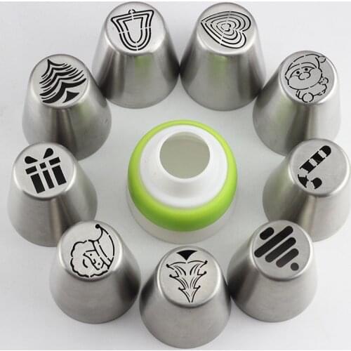 Mujiang 9 Pcs Christmas Style Russian Icing Piping Nozzles Santa Claus Christmas Tree Pastry Tips Cake Decorating Baking Tools