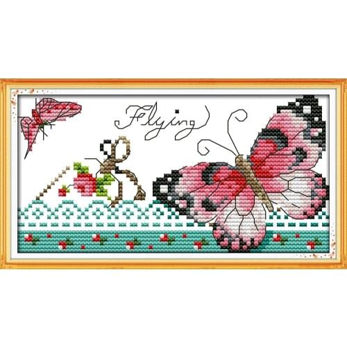 Butterfly (2) cross stitch kits flower cartoon Aida count 14ct 11ct printed embroidery DIY handmade needlework supply