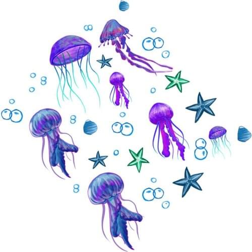 Ocean Sea Jellyfish Wall Stickers Waterproof Bathroom Kitchen Wall Sticker Children Kids Rooms Bathroom DIY Home Decor Sticker
