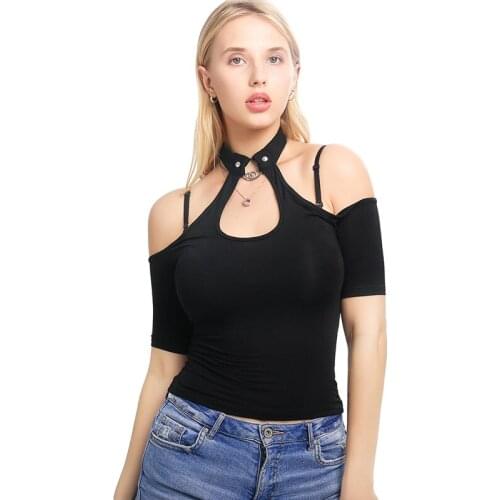 New Ladies T-shirt Sexy Deep V-neck Belt Fashion Sling Solid Color Short-sleeved T-shirt Ladies Fashion Comfortable Top