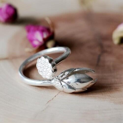 Personality Original Handmade Design Chinese Style 925 Sterling Silver Jewelry Fashion Double Lotus Opening Rings SR217