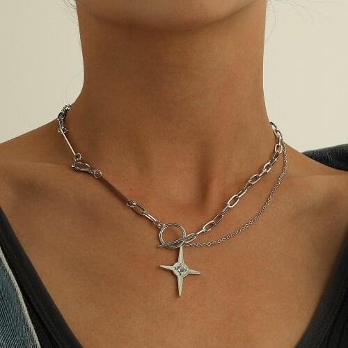 Silver Color Rhinestone Star Clavicle Chain Short Necklace for Women Asymmetry Chains Necklaces Female 2021 Fashion Jewelry