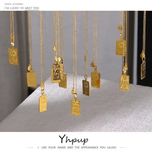 Yhpup 316 Stainless Steel 12 Constellations Necklace Square Pendant Fashion Waterproof Metal 18 Gold Collar Necklace 2021