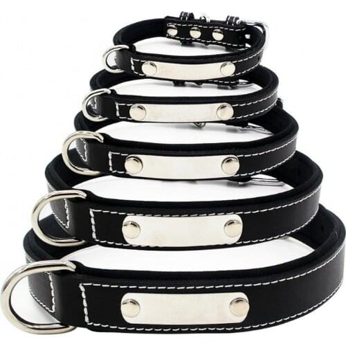 Personalized Adjustable Genuine Leather Dog Collar Puppy Neck Buckle Strap Belt Small Medium Large Doggie Labrador Necklace