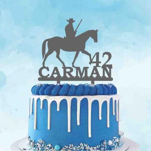 Personalized Hunter Cake Topper Custom Name Age Man Hold Gun Riding Horse Hunt Cake Topper For Birthday Cake Decoration