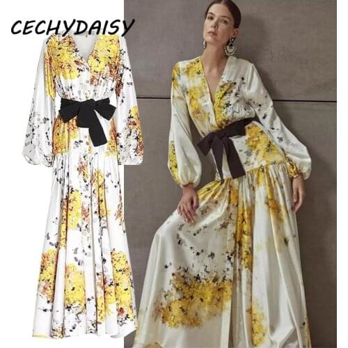 Maxi Dresses For Women 2021 Summer New Fashion Sexy V-Neck Button Up Lantern Sleeve High Street Boho Beach Dress Traf Vestido Za