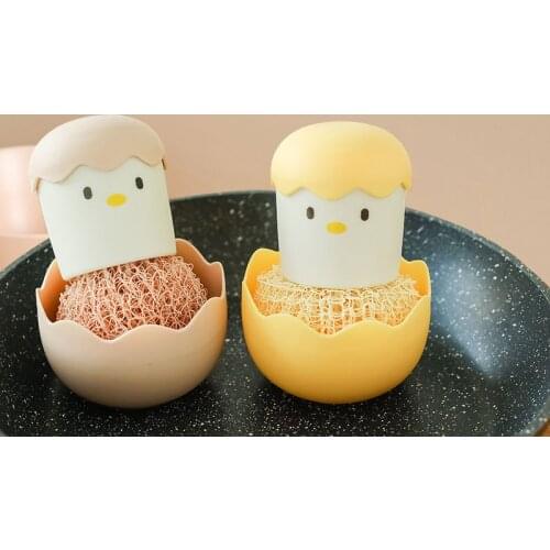 Cartoon eggshell chicken handle fiber ball replacement brush head pot brush eggshell base kitchen dishwashing brush