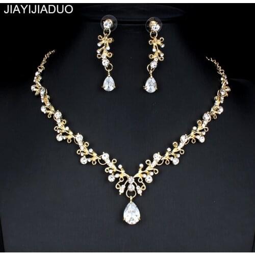 Jiayijiaduo Bridal Jewellery Set for Noble Women Wedding Dress Accessories Crystal Necklace Earrings Set Gold Color dropshipping