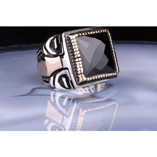 Tevuli 925 Sterling Silver Square Bevel Black Stone Men 'S Ring