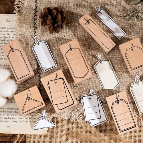 Vintage Tag Series Wood Stamp Geometry Label Wooden Rubber Stamps For Scrapbooking Handmade Card DIY Stamp Photo Album Craft