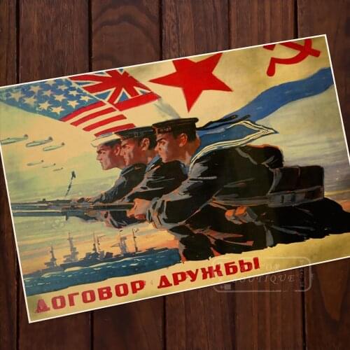 The US British Soviet allied forces WW2 propagada Vintage Retro Poster Decorative DIY Wall Canvas Sticker Posters Home Decor Gif