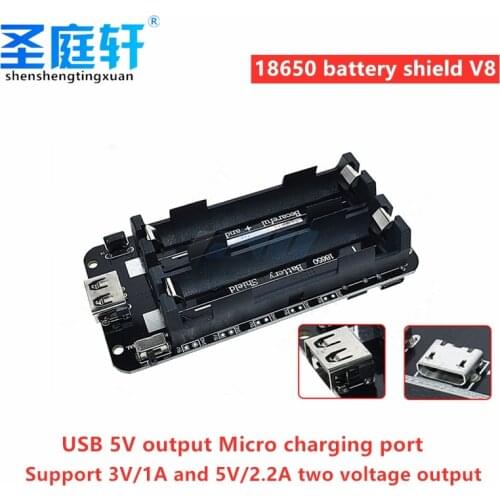 V8 Mobile Lithium Battery Protector, 18650 Two Voltage Expansion Board Module, 5V / 3A 3V / 1A, Micro USB for Arduin o ESP32 ESP