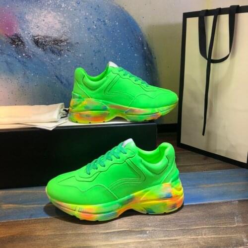 Women Platform Sneaker Flat Green Lace Up Graffiti Trainer Genuine Leather Chunky Ladies Shoes Designer Shoes Zapatos De Mujer