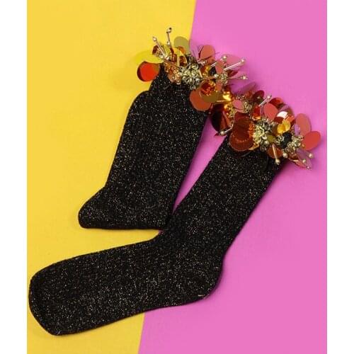 2020 Real Funny Socks Pug Women Socks Shorts Japan Three-dimensional Flower and Bright Vertical Stripes Original Sequins Female