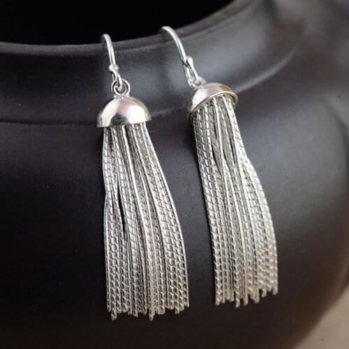 FNJ Tassel Chain Earrings 925 Silver Original Pure S925 Sterling Silver Drop Earring for Women Jewelry