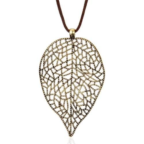 Johnature Metal Necklace Leaf Plating Necklace Original 2020 National Style Handmade Women Vintage Sweater Chain