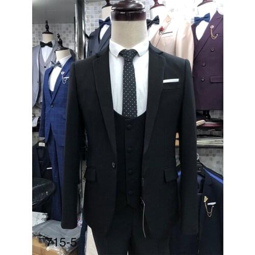 Midnight Black Formal Men Suit Slim Fit Mens Suits Bespoke Groom Tuxedo Blazer for Wedding Prom Jacket Pants with Vest 3Pcs