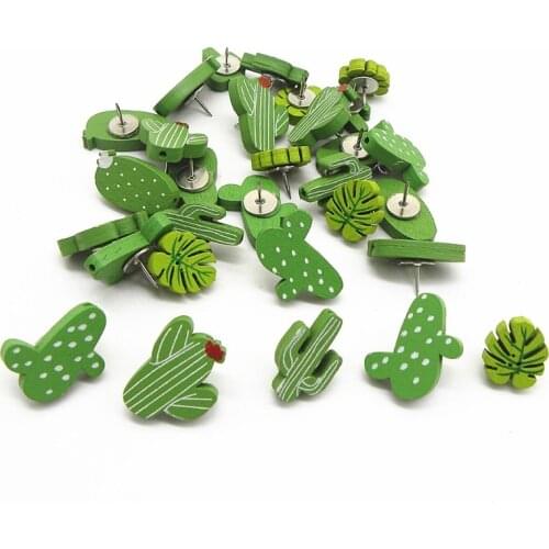 30PCS Wooden Push Pins Cactus Palm Leaf Thumb Tack Decorative Cute Pushpins for Photos Wall, Maps, Bulletin Board or Cork