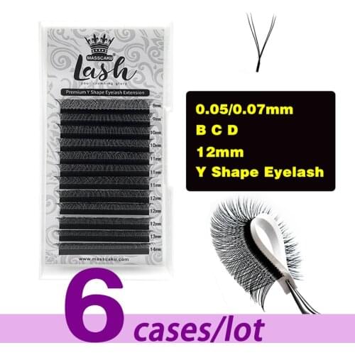 6cases/lot MASSCAKU YY C/D curl Fast Fanning Eyelashes Premium Y-shaped Brazilian Lashes 2D Premade Volume Fans Cilios