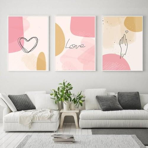 Abstract Shapes Pink Background Poster Love Quote Wall Art Canvas Painting Modern Print Living Room Decoretion Interior Decor