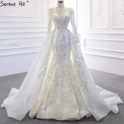White Mermaid High-end Lace Wedding Dresses 2020 Beading Long Sleeves Lace Up Bride Gowns BHM67156 Couture Dress
