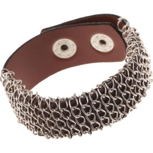 Punk Fashion Cuff Bracelet for Women Men Multilayer Alloy Charm Chain Vintage Leather Bangle Wrap Wristband Biker Hiphop Jewelry