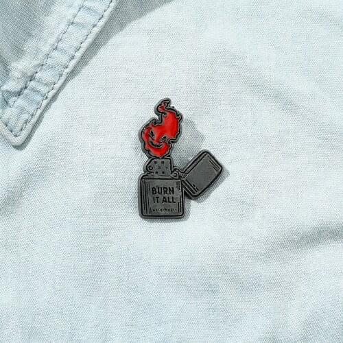 Punk Style Burning It All Lighter Demon Flame Brooch Enamel Alloy Badge Pins Clothes Backpack Hat Decoration Jewelry Unisex