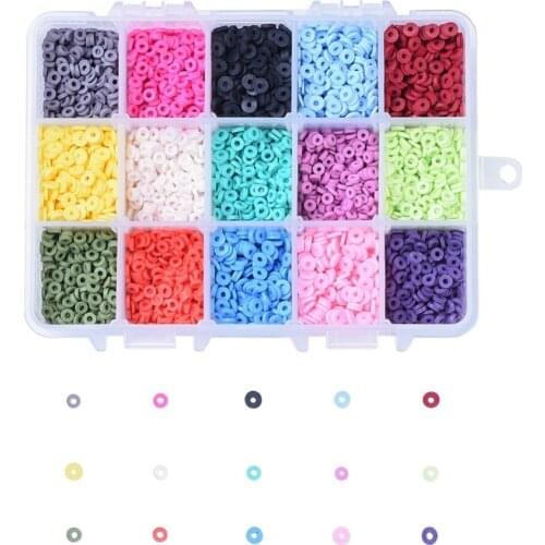 6000pcs/box 15 Colors Environmental Handmade Polymer Clay Beads 4mm Disc/Flat Round Heishi Bead for Jewelry Crafts Making Decor