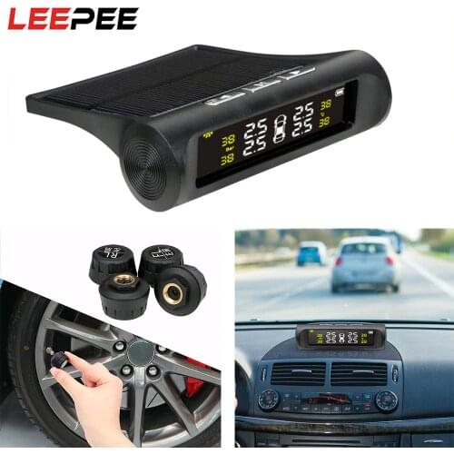 LEEPEE Solar Power Car TPMS Tyre Pressure Monitoring System Auto Security Alarm Systems Digital LCD Display Tyre Pressure Sensor