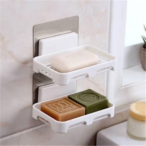 Soap Dishes Drain Wall Mounted Soap Sponge Holder Storage Rack Bathroom Organizer Soap Draining Holder Kitchen Hanging Soap Box
