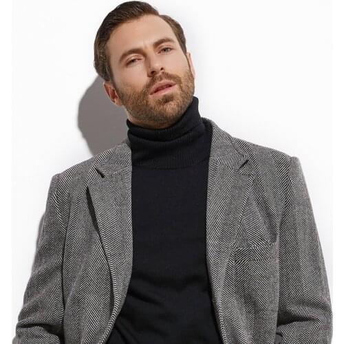 2020 Tweed Topcoat Wide Grey Herringbone Long coat Custom Made Warm Winter Autumn Long Jacket, Manteau Homme Fasion Design