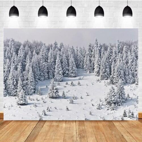 Laeacco White Snow Pine Trees Photography Backgrounds Photographic Backdrops Winter Landscape Photophone Christmas Photozone