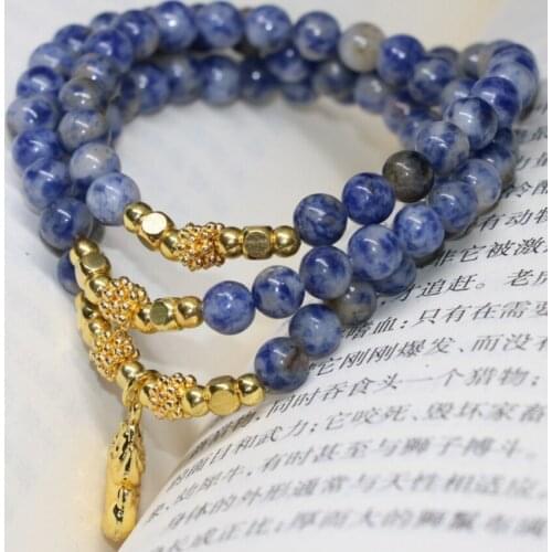 Wholesale new fashion classcial designnatural blue spot round beads 6mm multilayer bracelets women diy jewelry B2226