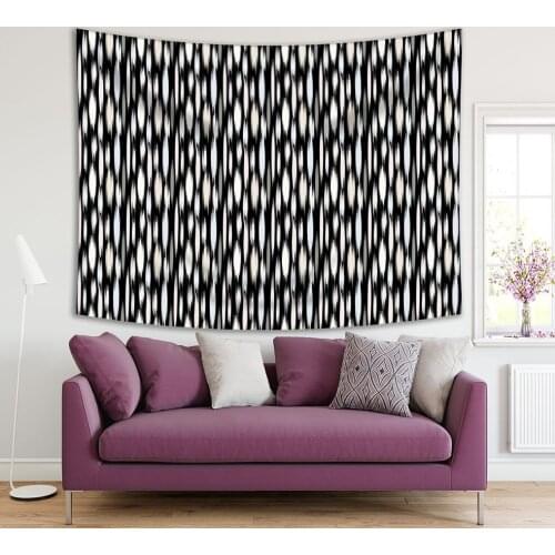 Tapestry Ikat Abstract Artwork Batik Style Vertical Stripes in Black and White Vintage Home Decor