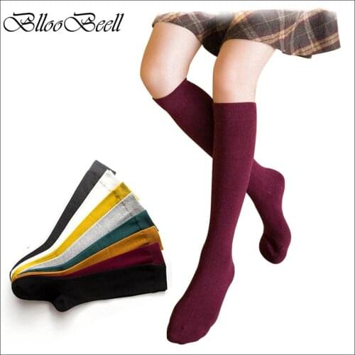 BllooBeell Womens Socks Knee-High Cute Long Cotton Socks for Women Autumn Winter School Girl Socks Casual Solid Color Dress