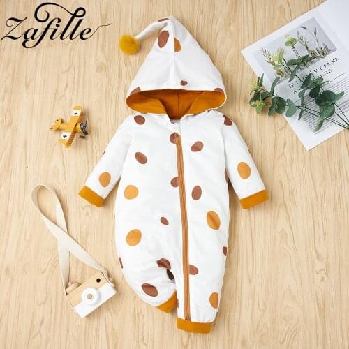 ZAFILLE Babys Rompers Cute Hairball Hooded Polka Dots Jumpsuit For Kids Baby Clothes Winter Overalls For Newborn Infant Clothes