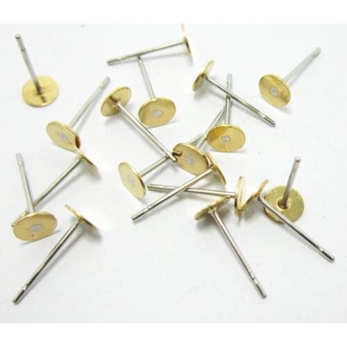 200pcs Brass Earring posts 5x12mm Raw brass Stud pad steel needle R1272