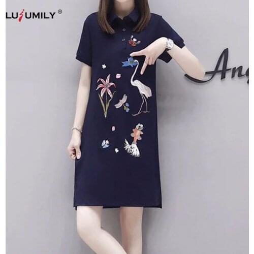 Lusumily Women Embroidery Dress Summer Elegant Dress Fashion Ladies Short Sleeve T-shirt Dress For Girl Holiday Sundress