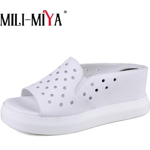 MILI-MIYA Spring Summer Slippers Women Genuine Leather Platform Thick Bottom Hollow Out Round Toe Sandals Party Dress Shoes