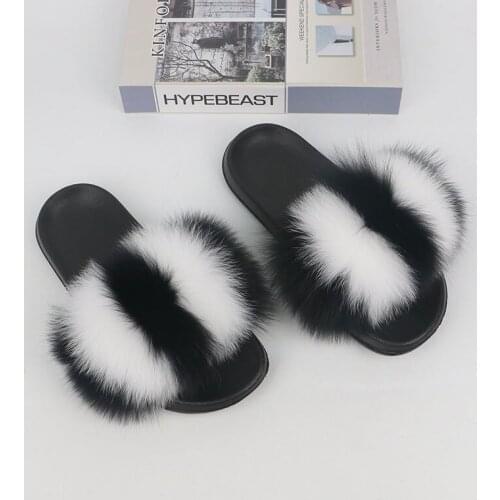 Fashion FOX Plush Women Peep Toe Shoes Summer Luxury Brand Plus Size 45 Handmade Female Slippers 2021 New Outdoor Woman Mules